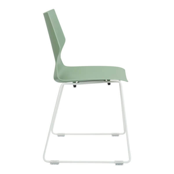 Modern green chair with a sleek design and metal base.