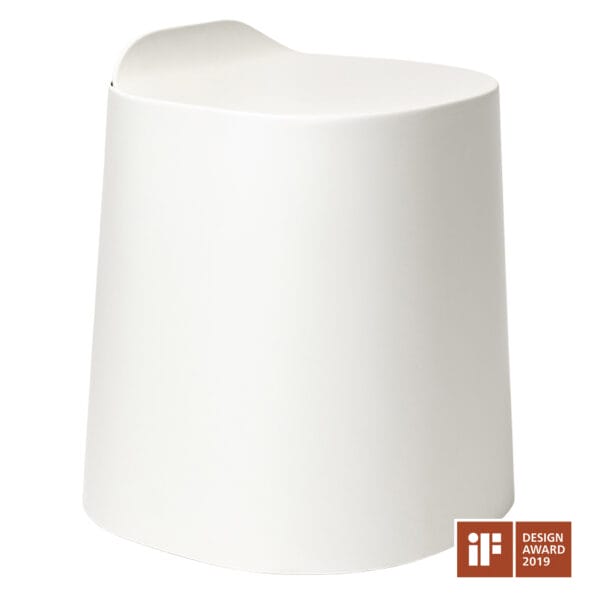 Sleek white award-winning design stool with minimalist aesthetic.