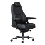 Black ergonomic office chair with adjustable headrest and armrests.