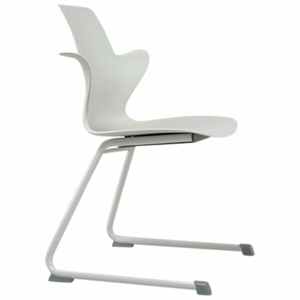 Modern white ergonomic chair with a sleek design and cantilever base.