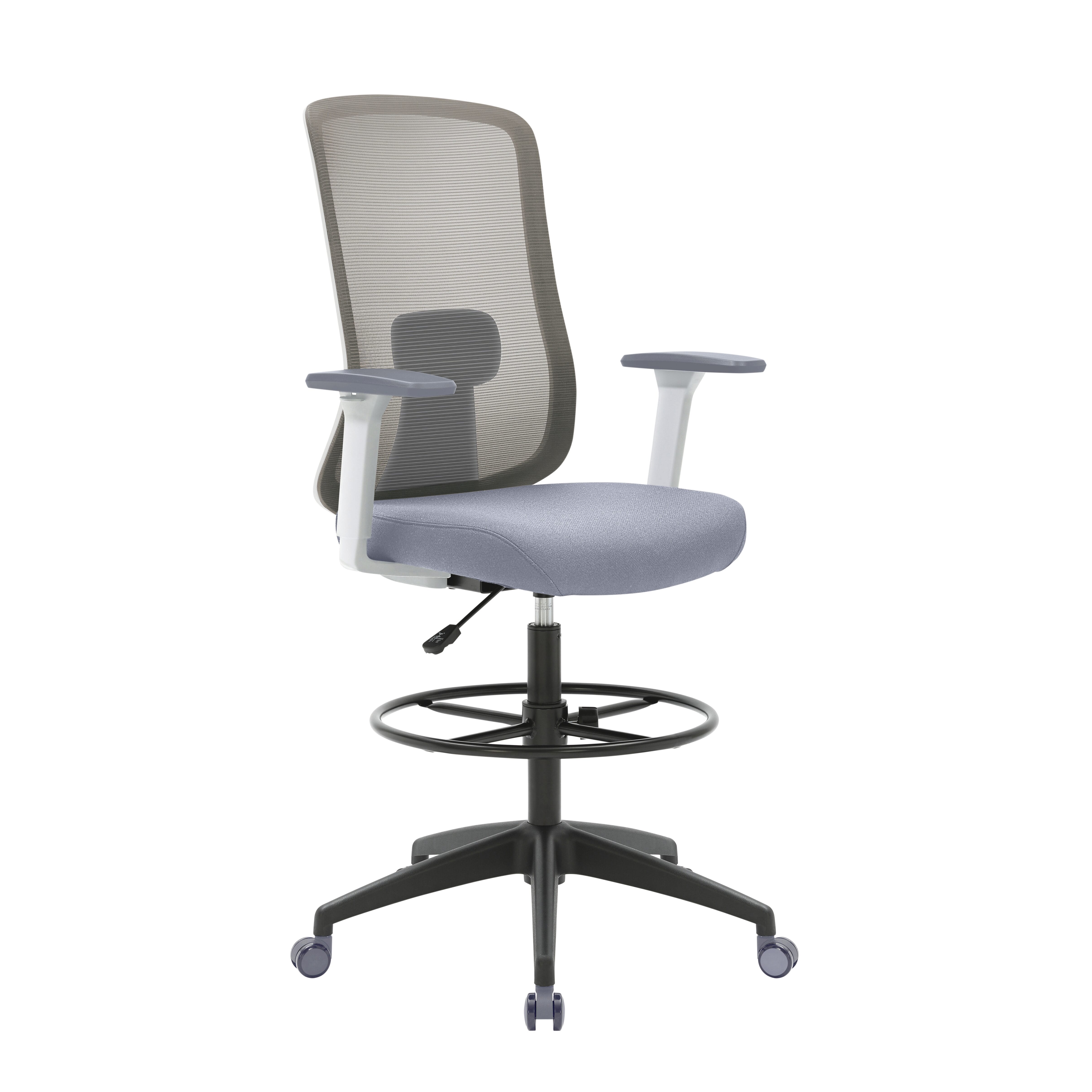 Buro Elan Drafting Chair Light Grey frame with arms, front angle