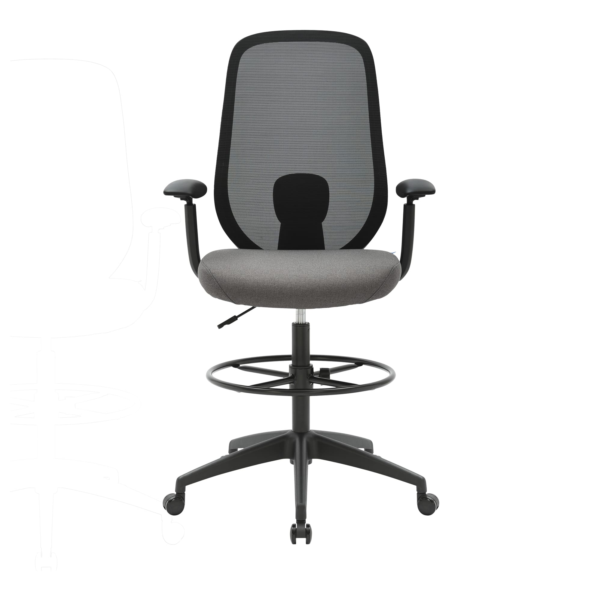 Buro Force Drafting chair with Arms in Black Front clearcut image
