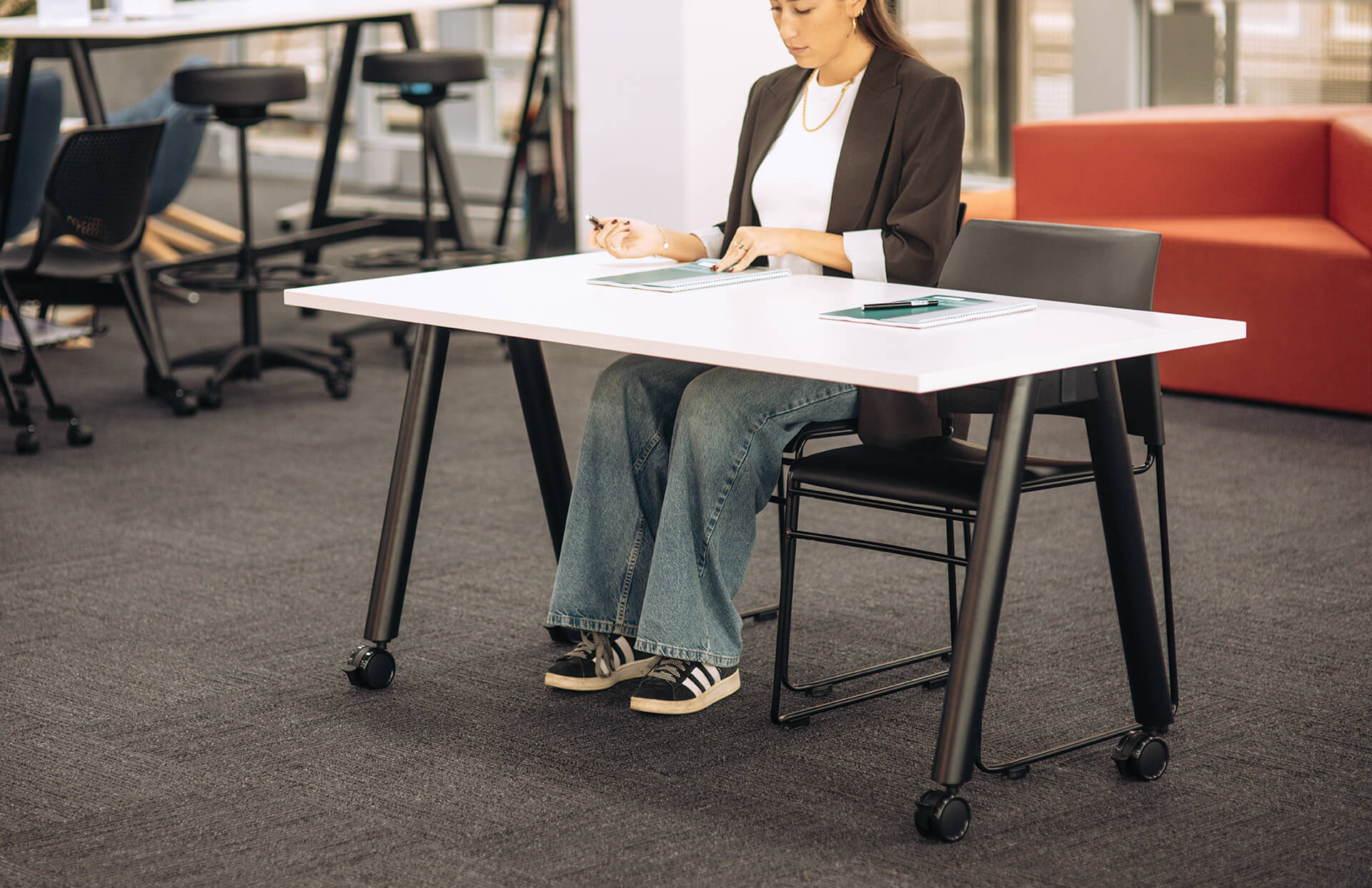 a frame training table with castors scene office