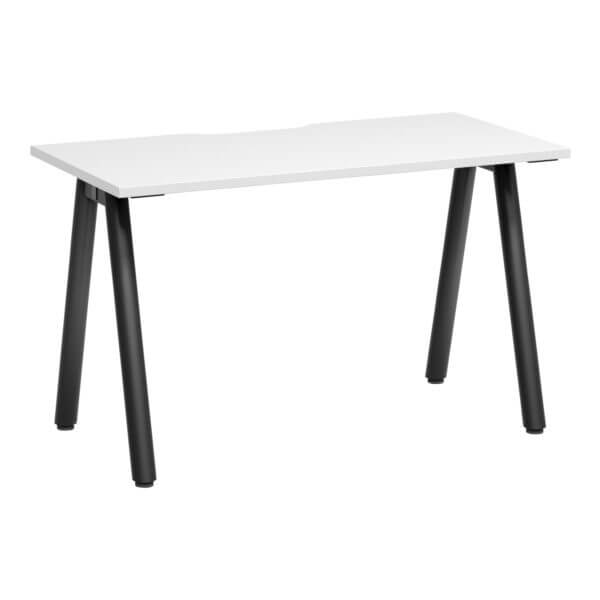 A Frame Round Leg Desk 1200x600 Front Angle White/Black Frame