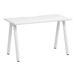 A Frame Round Leg Desk 1200x600 Front Angle White