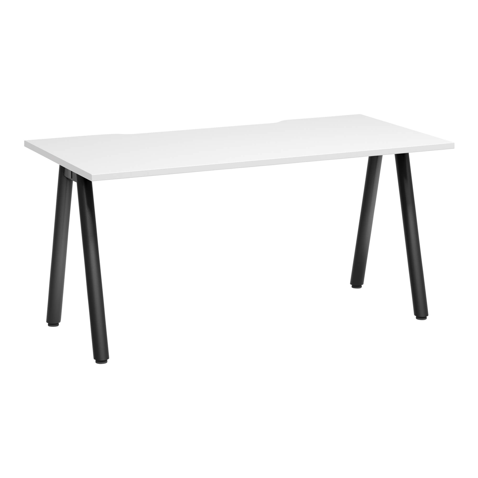 A Frame Round Leg Desk 1500x750 Front Angle White/Black Frame