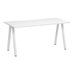 A Frame Round Leg Desk 1500x750 Front Angle White