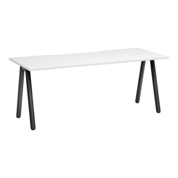 A Frame Round Leg Desk 1800x750 Front Angle White/Black Frame