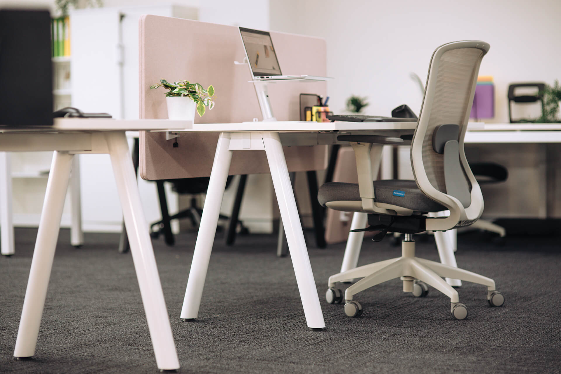 A Frame Round Leg Desk 1800x750 White Scene office