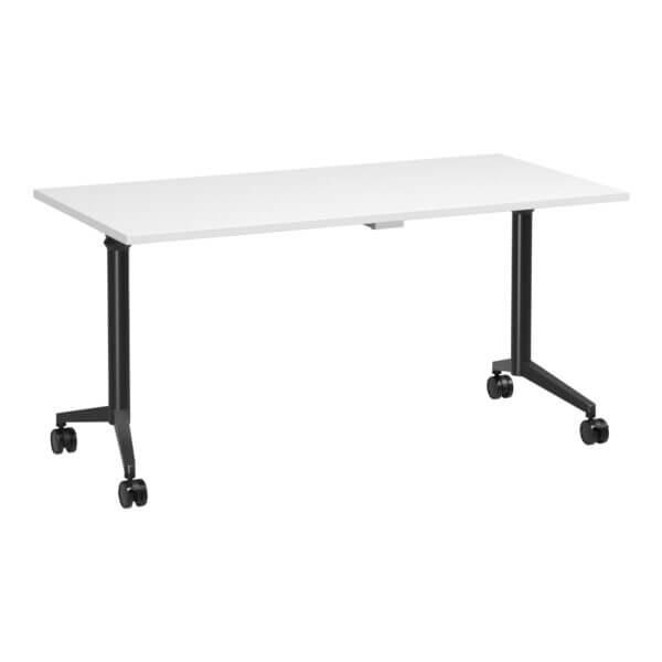 Flip Training Table with castors 1500x750 Front Angle White/Black Frame