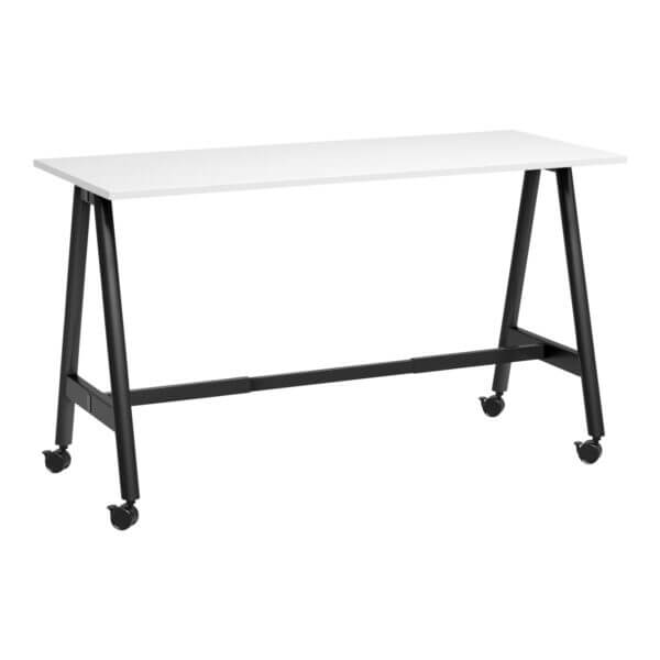 A Frame High Training Table with castors 1800x750 Front Angle White/Black Frame