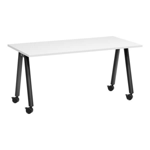 A Frame Training Table with castors 1500x750 Front Angle White/Black Frame