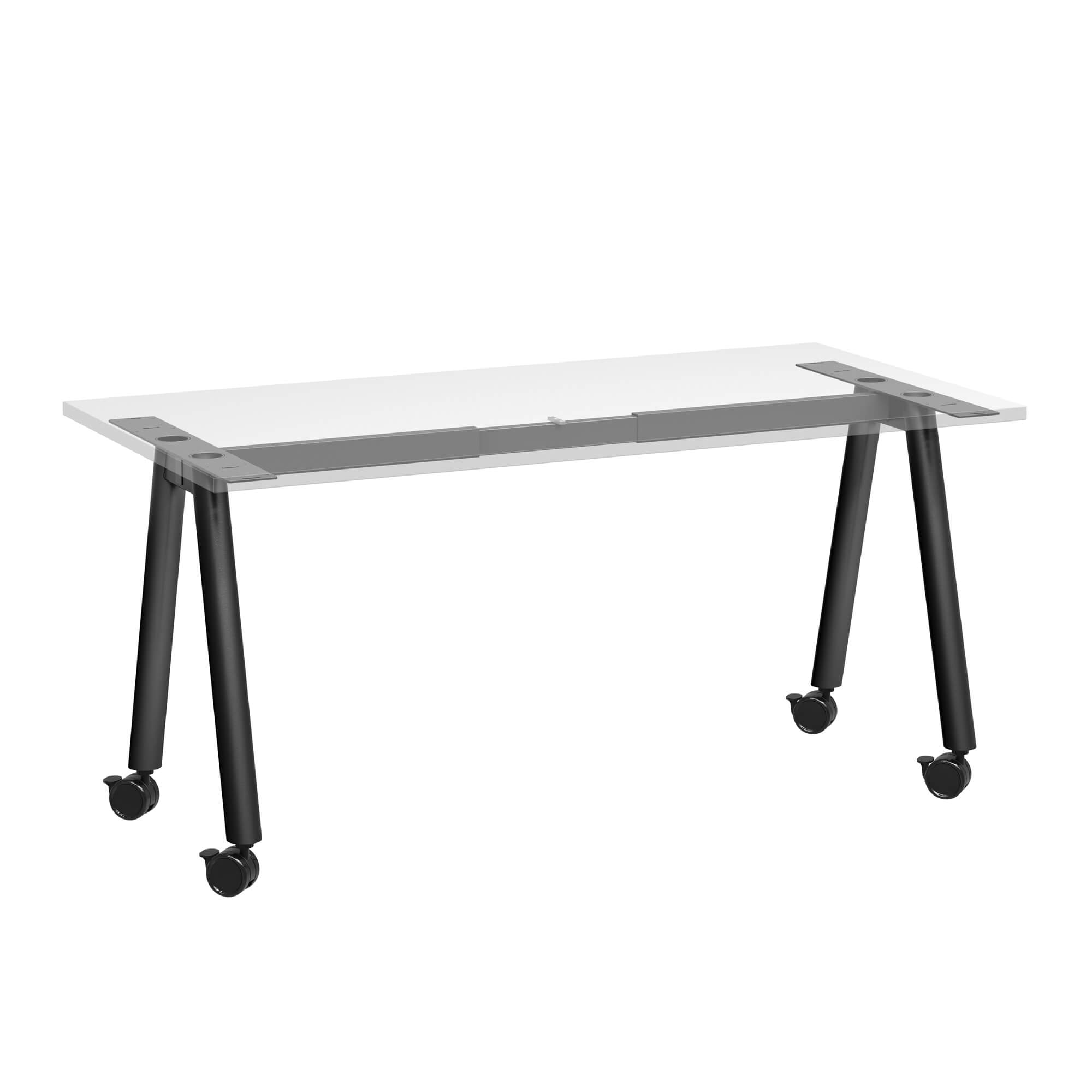 A Frame Training Table with castors 1500x750 ghost front White/Black Frame