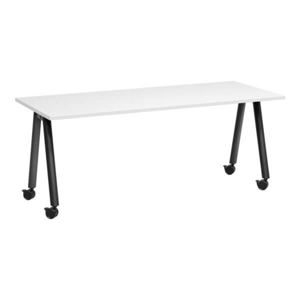 A Frame Training Table with castors 1800x750 Front Angle White/Black Frame