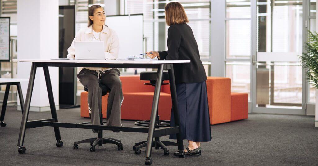 active-stools-drafting-chairs workers having a casual meeting with buro polo drafting stools